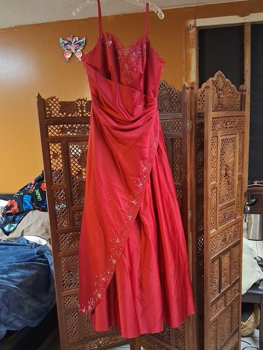 Alexia Designs Red Spaghetti-Strap Beaded Prom Dress-32